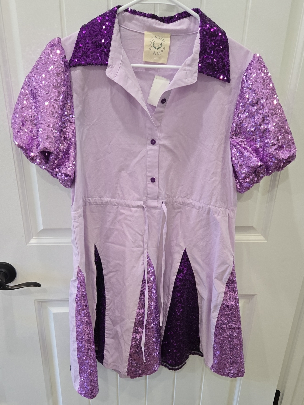 Fantastic Fawn Lavender and Deep Purple Sequin Asymmetrical Shirt Dress